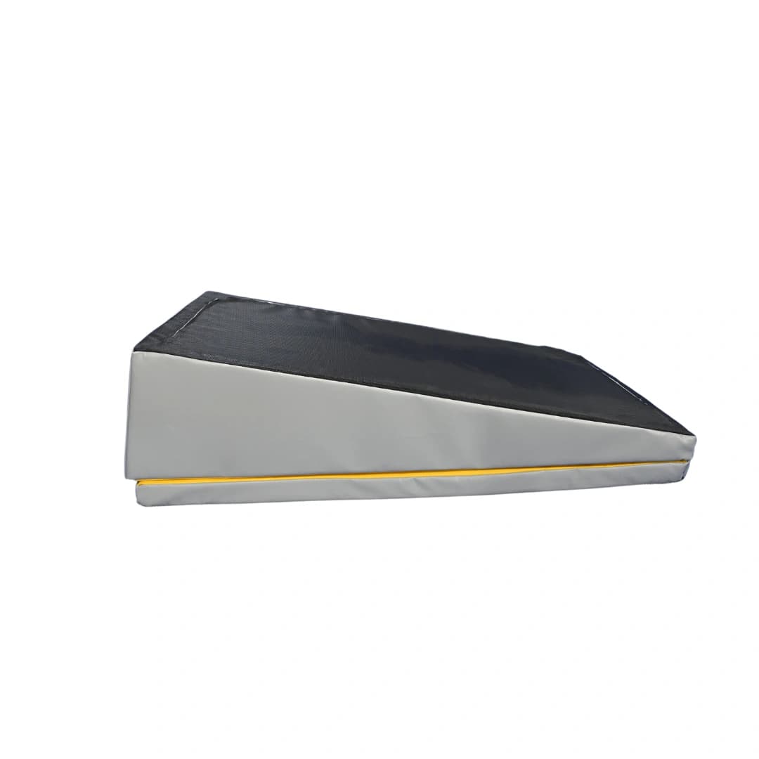 Roly Poly mat with a yellow top and grey sides, laid open flat on a white background. 2